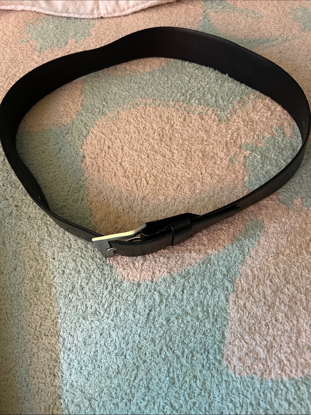 Men's Black Leather Belt with Silver Buckle